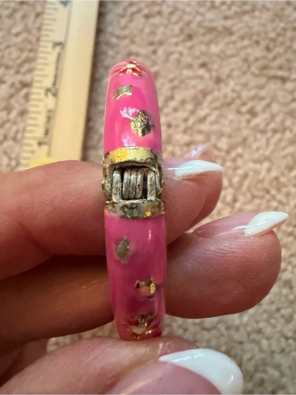 Sanrio Hello Kitty Pink Enamel Hinged Bangle Bracelet Gold Tone JCM China